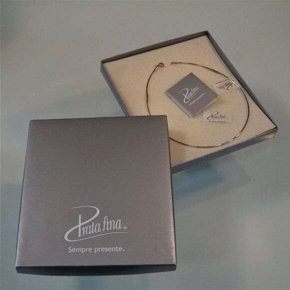 Wire Ring Hoop Collar Necklace 16" Prata Fina Brazil - Picture 1 of 6